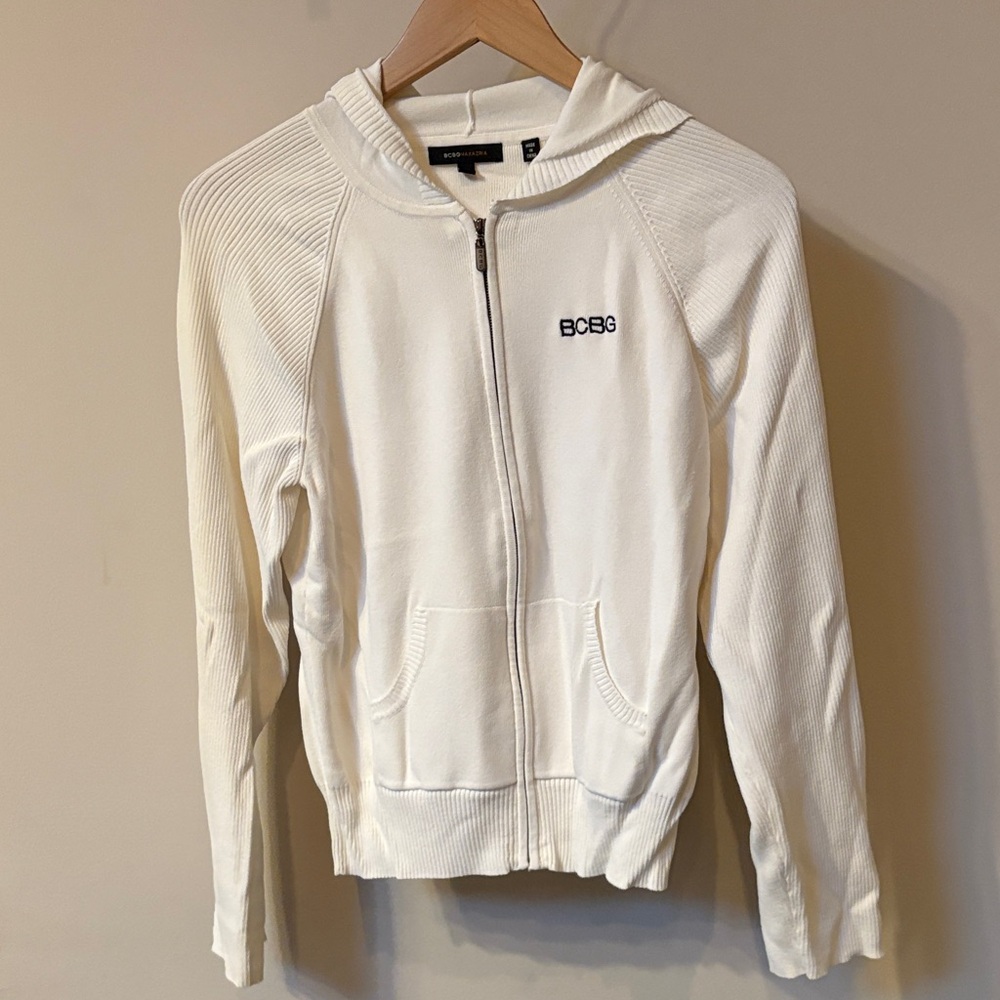 BCBG Ivory Hooded Jacket with Zip NWOT XL